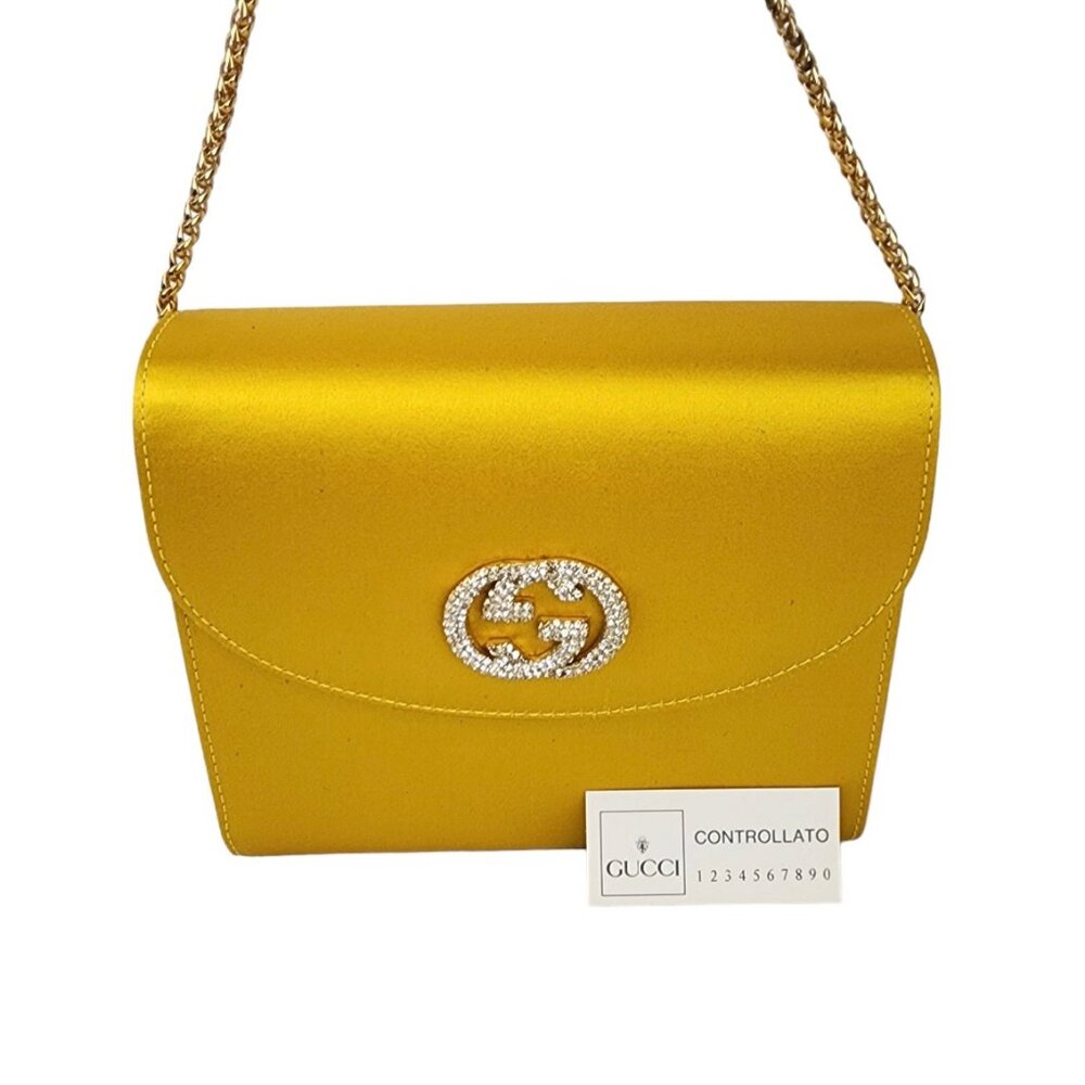 Gucci *Rare* Vintage Yellow Satin Crystal Shoulder Bag